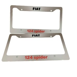 Fiat 124 Spider Custom Metal License Plate Frames Red & Black Lettering 1 Pair